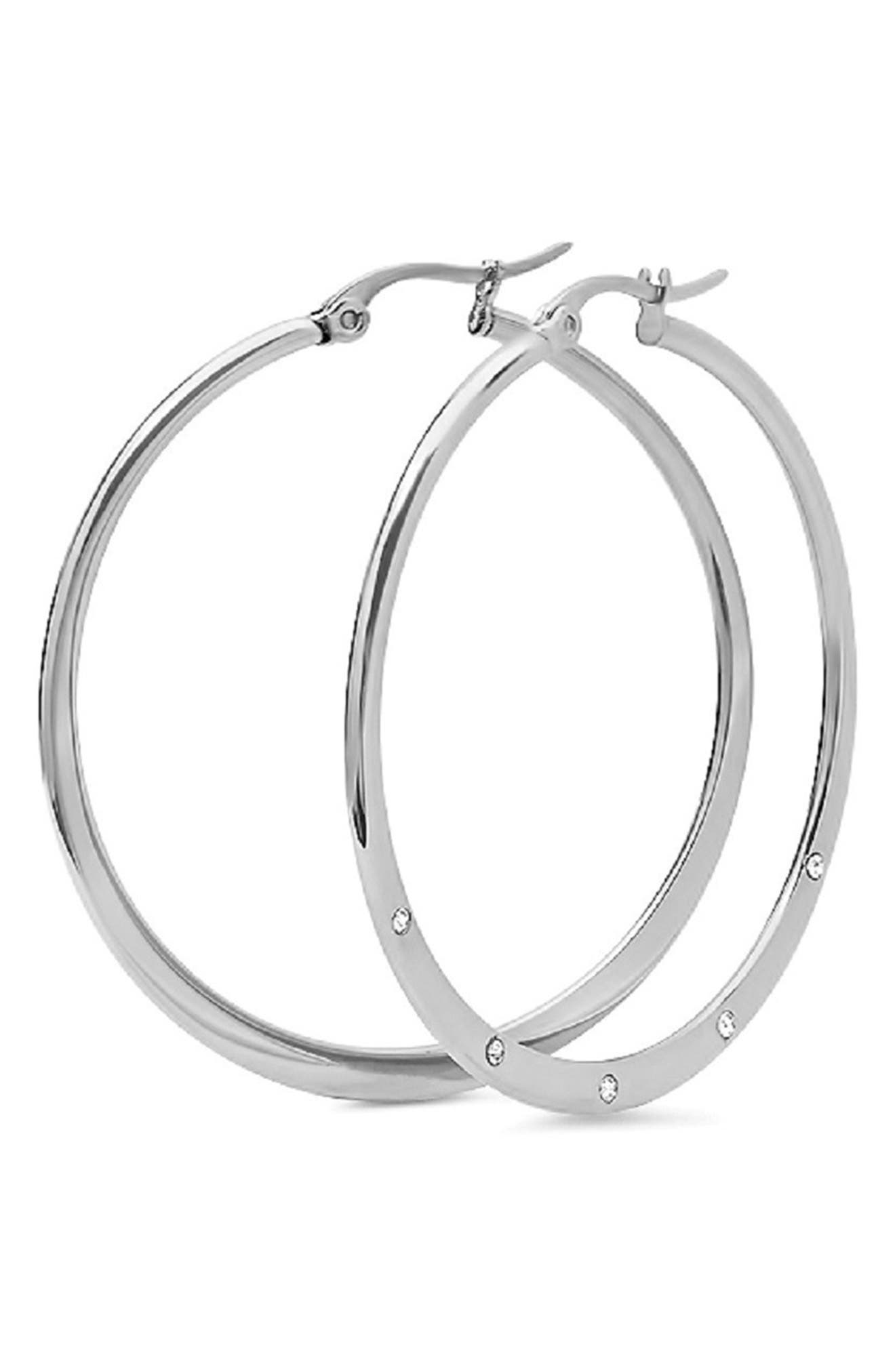 40mm Silver Tone Crystal Hoop Earrings 40mm Silver Tone Crystal Hoop Earrings